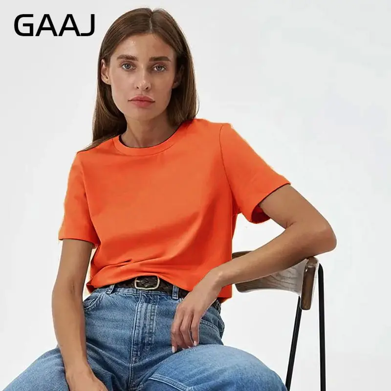 Damski t-shirt oversize z bawełny - gładki, plus size Pomarańczowy