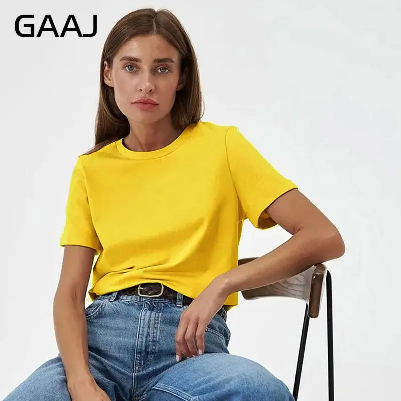 Damski t-shirt oversize z bawełny – gładki, plus size Żółty