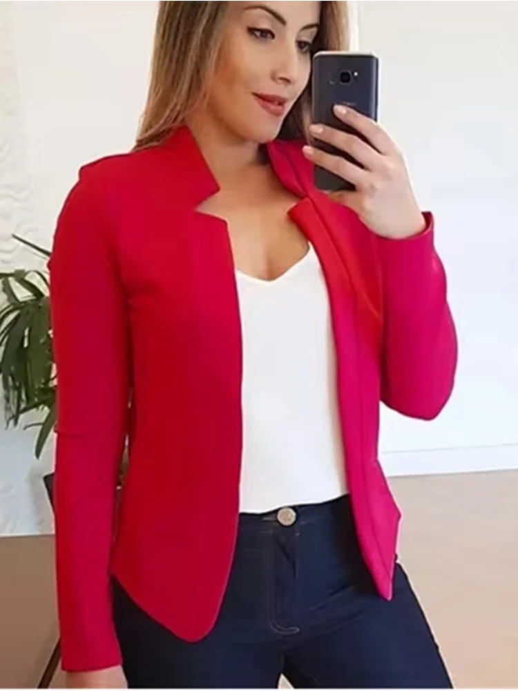 Damski żakiet kardigan z długim rękawem, elegancki Czerwony