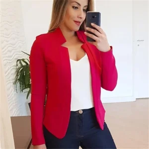 Damski elegancki żakiet slim fit w jednolitym kolorze Czerwony