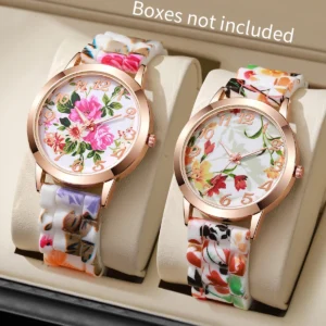 Damski zegarek w kwiaty na silikonowym pasku Without box