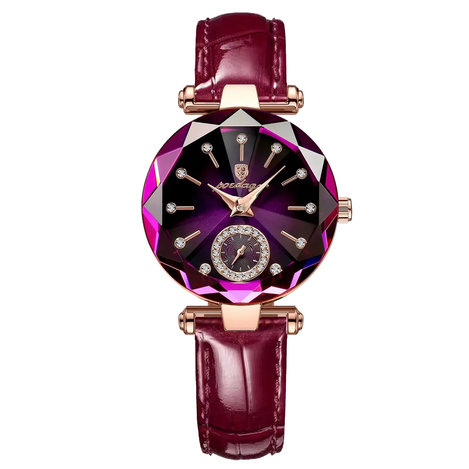 Damski zegarek POEDAGAR ze stali nierdzewnej i kryształami 719 rosegold purplel