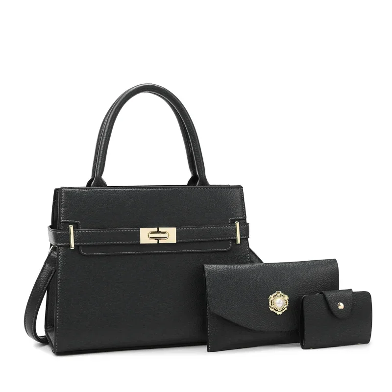Damski zestaw torebek 3 w 1 - torba na ramię, torebka crossbody i portmonetka Czarny