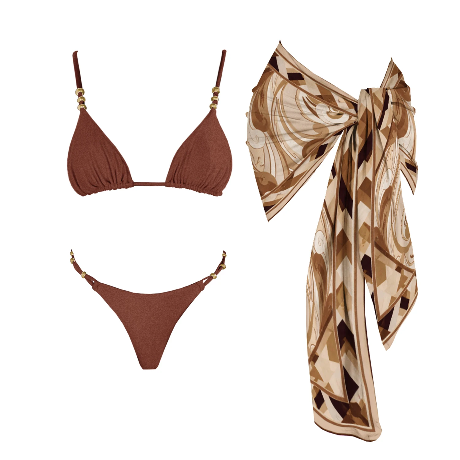 Damskie bikini bandeau push-up trzyczęściowe Set4