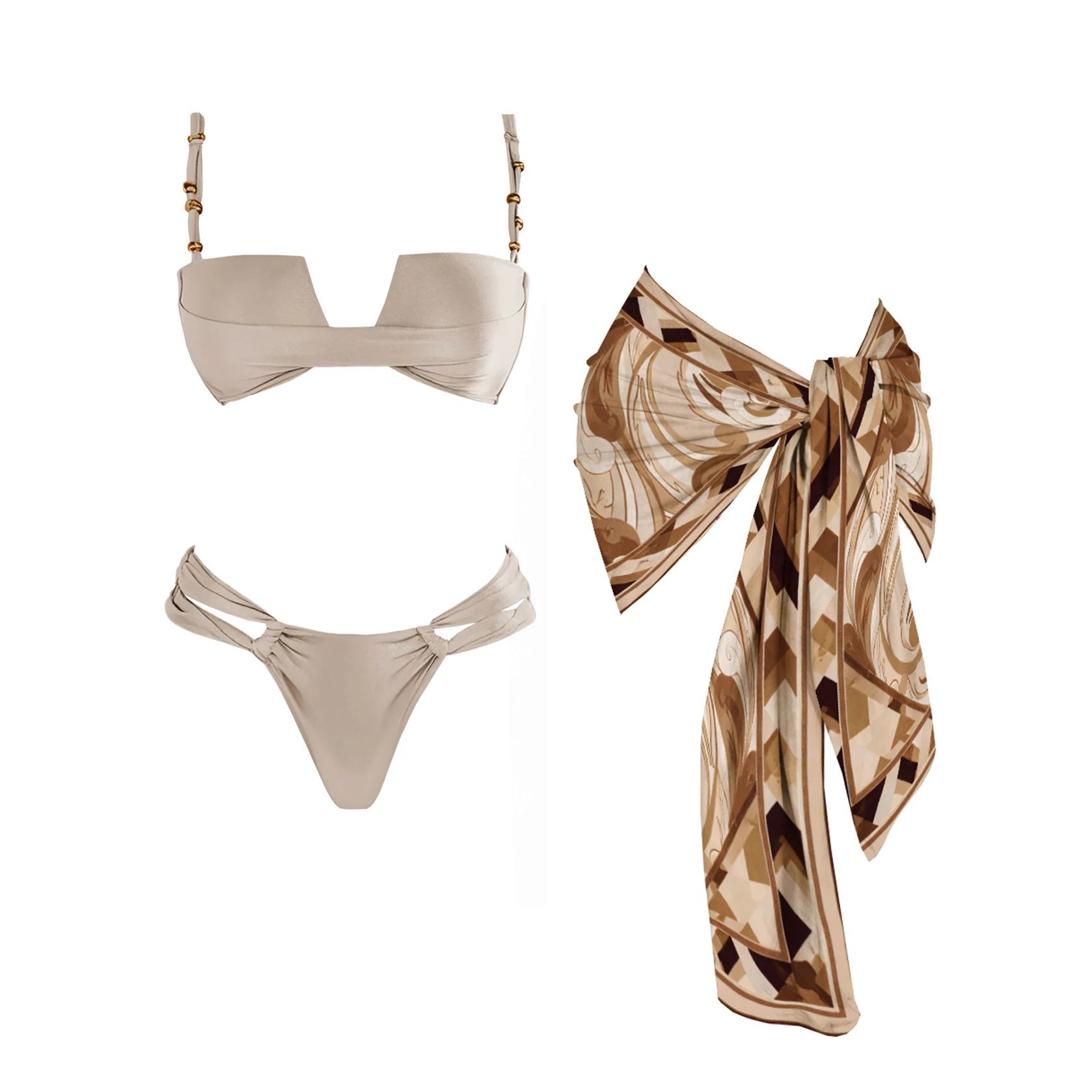 Damskie bikini bandeau push-up trzyczęściowe Set6