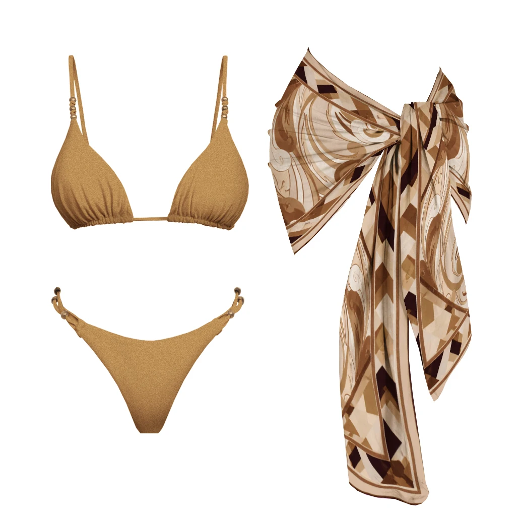 Damskie bikini bandeau push-up trzyczęściowe Set7