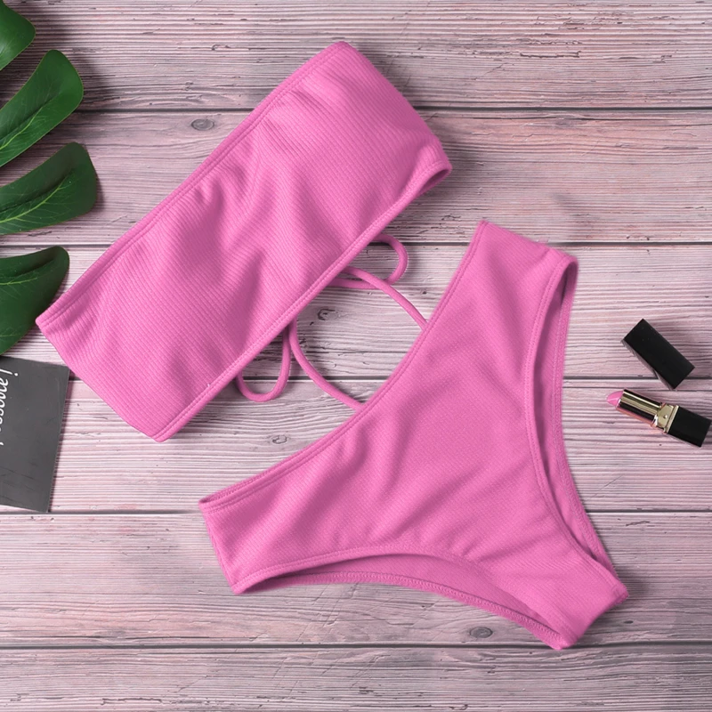 Damskie bikini bez ramiączek z wysokim stanem Różowy