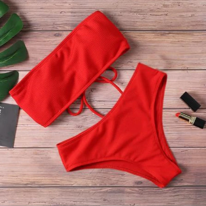 Damskie bikini bez ramiączek z wysokim stanem Czerwony