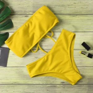 Damskie bikini bez ramiączek z wysokim stanem Żółty