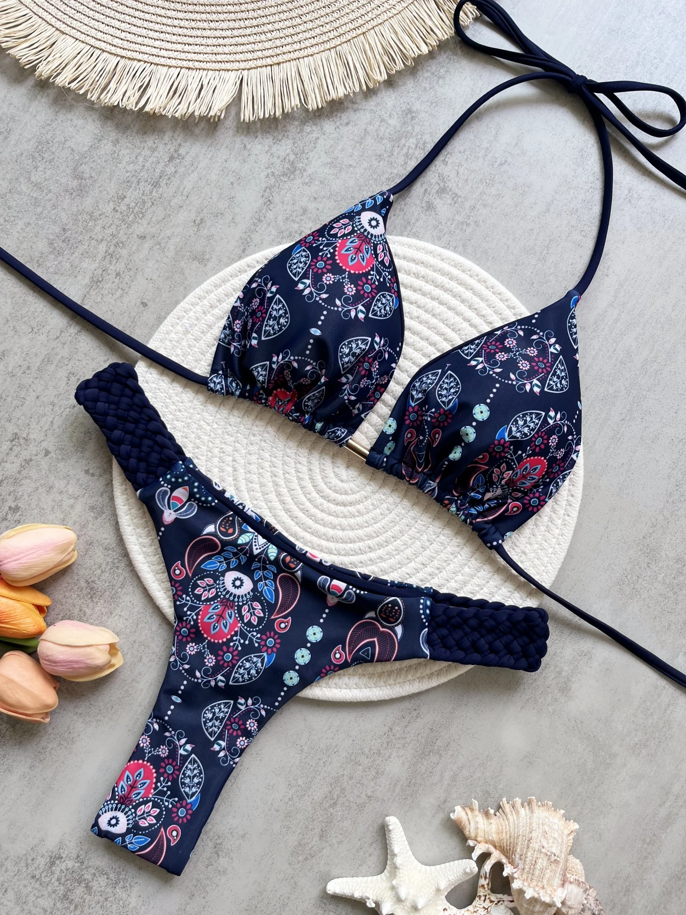 Damskie bikini dwuczęściowe z nadrukiem wysoko wycięte Rt2510
