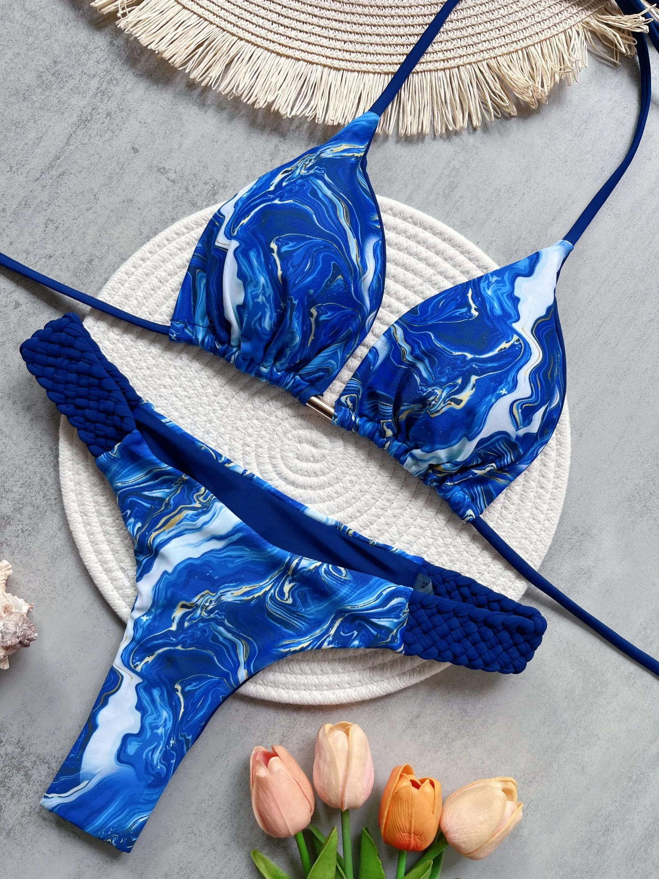 Damskie bikini dwuczęściowe z nadrukiem wysoko wycięte Rt2513