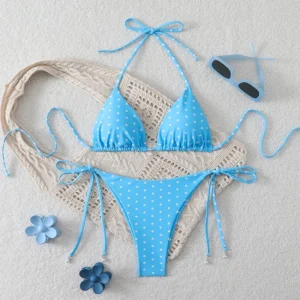 Damskie bikini dwuczęściowe z perłowym wzorem w kropki Skyblue