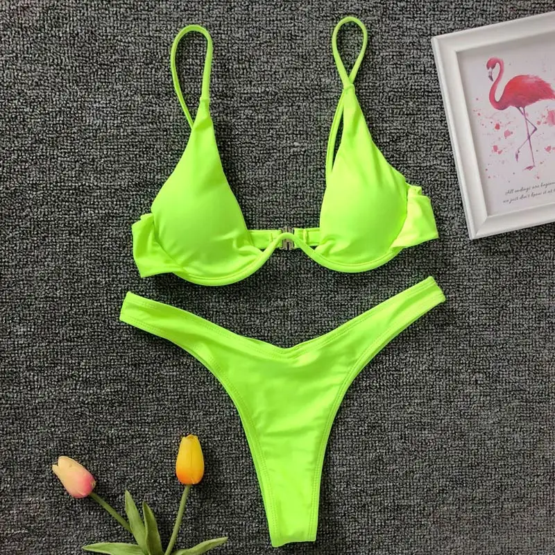 Damskie bikini z fiszbinami i dekoltem V Zielony