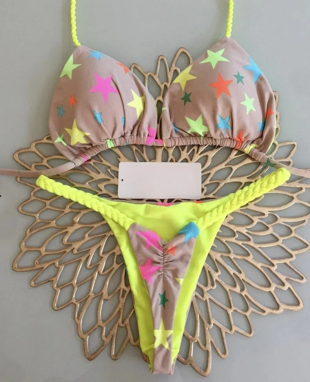 Damskie bikini z nadrukiem i stringami na plażę 002
