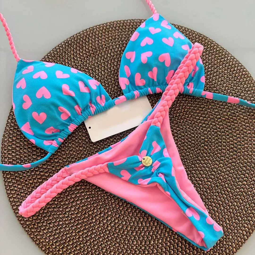 Damskie bikini z nadrukiem i stringami na plażę 003
