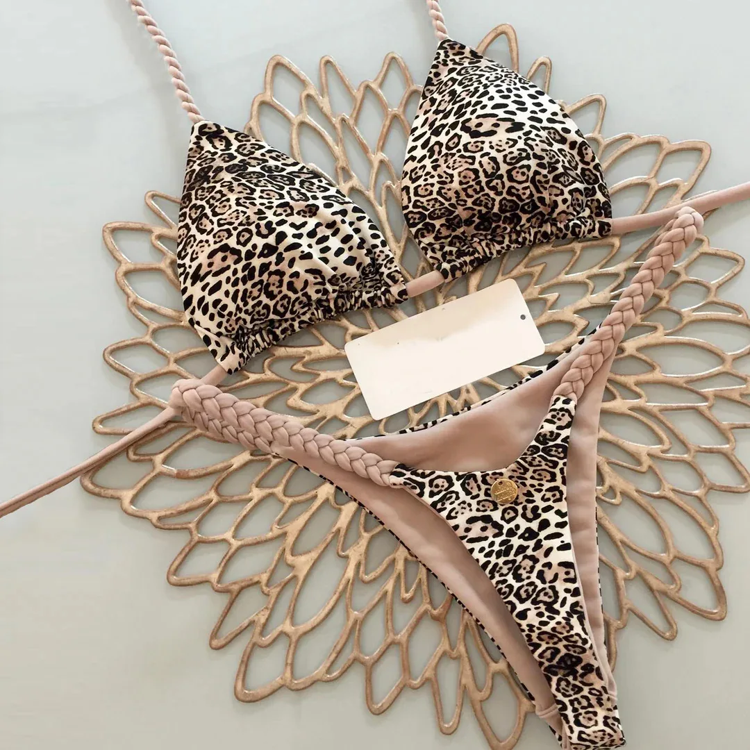 Damskie bikini z nadrukiem i stringami na plażę 005