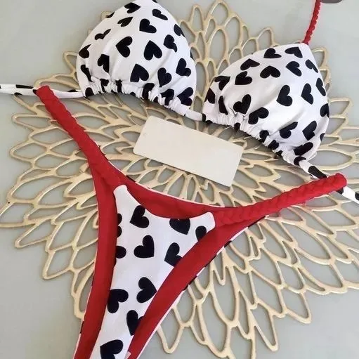 Damskie bikini z nadrukiem i stringami na plażę 009