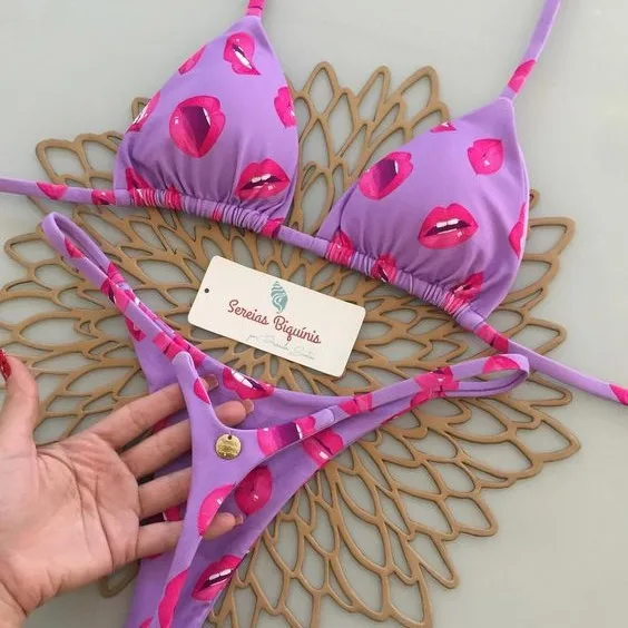 Damskie bikini z nadrukiem i stringami na plażę 010
