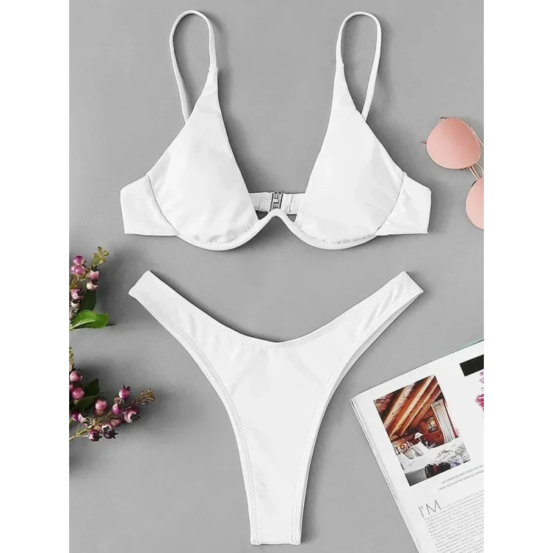 Damski strój kąpielowy bikini push-up z wysokim wycięciem Biały