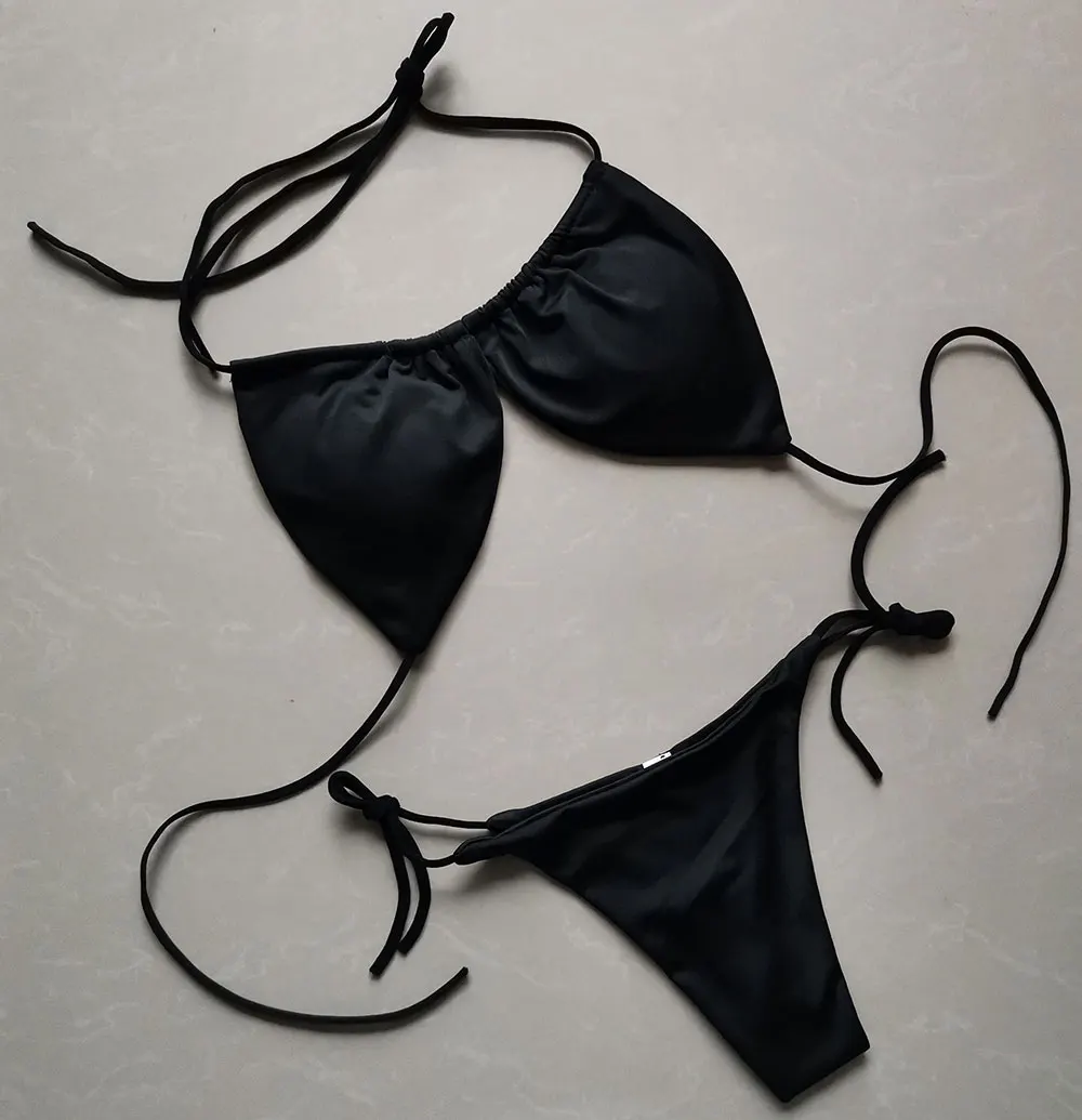 Damski strój kąpielowy bikini push-up z wiązaniem Czarny