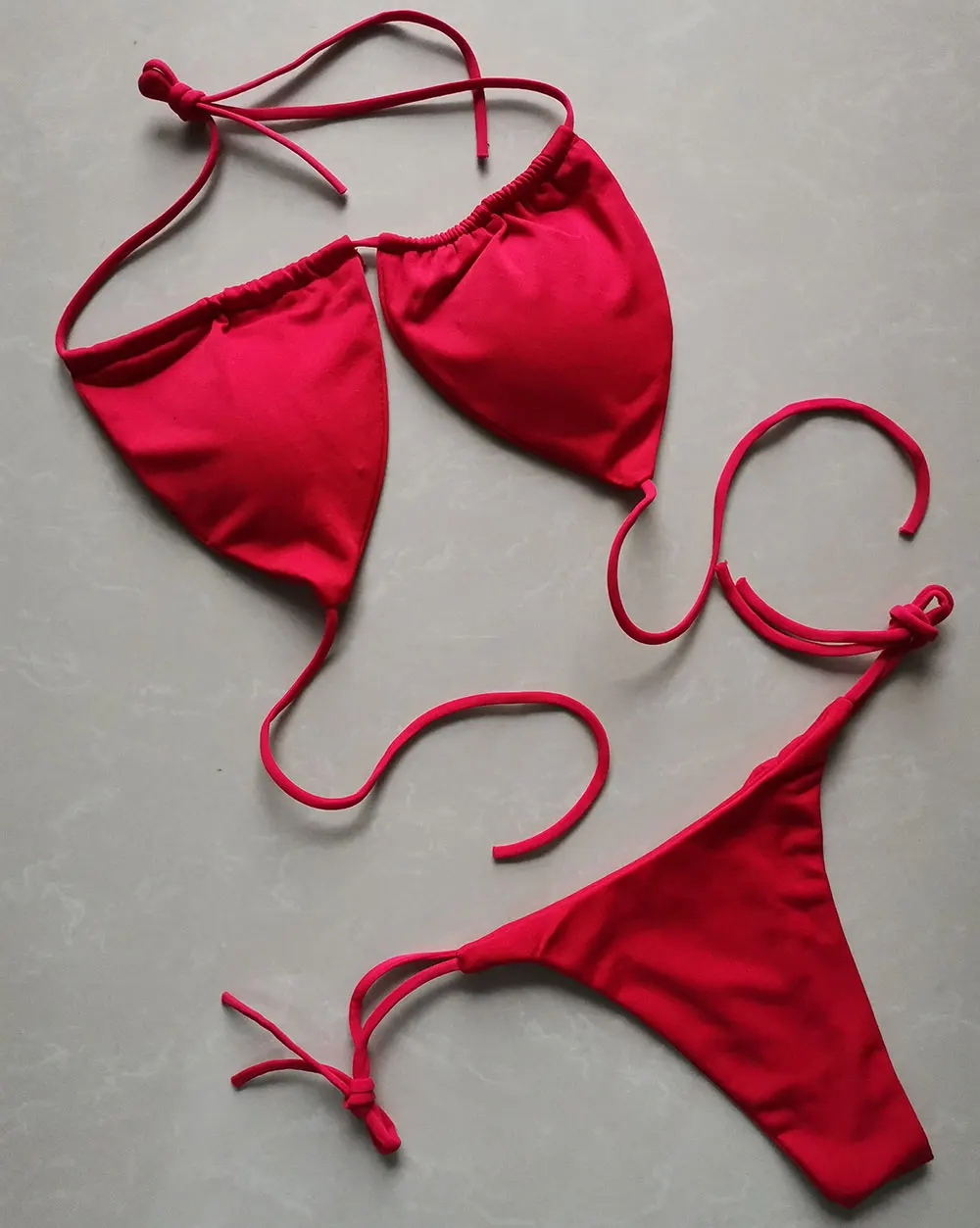 Damski strój kąpielowy bikini push-up z wiązaniem Czerwony