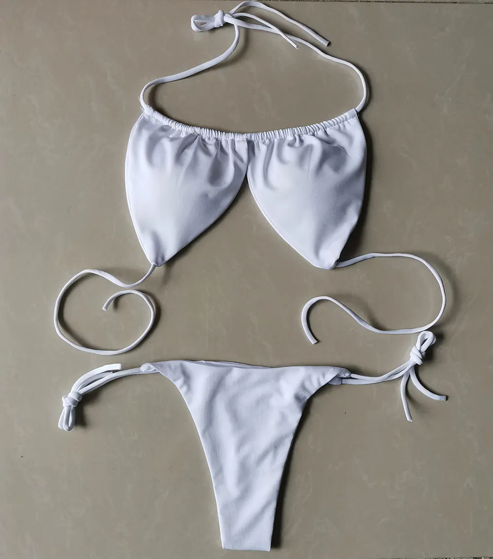 Damski strój kąpielowy bikini push-up z wiązaniem Biały
