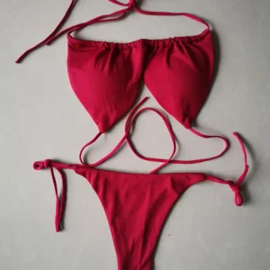 Damski strój kąpielowy bikini push-up z wiązaniem Bordowy