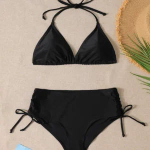 Damskie bikini dwuczęściowe trójkątne czarno-białe Czarny