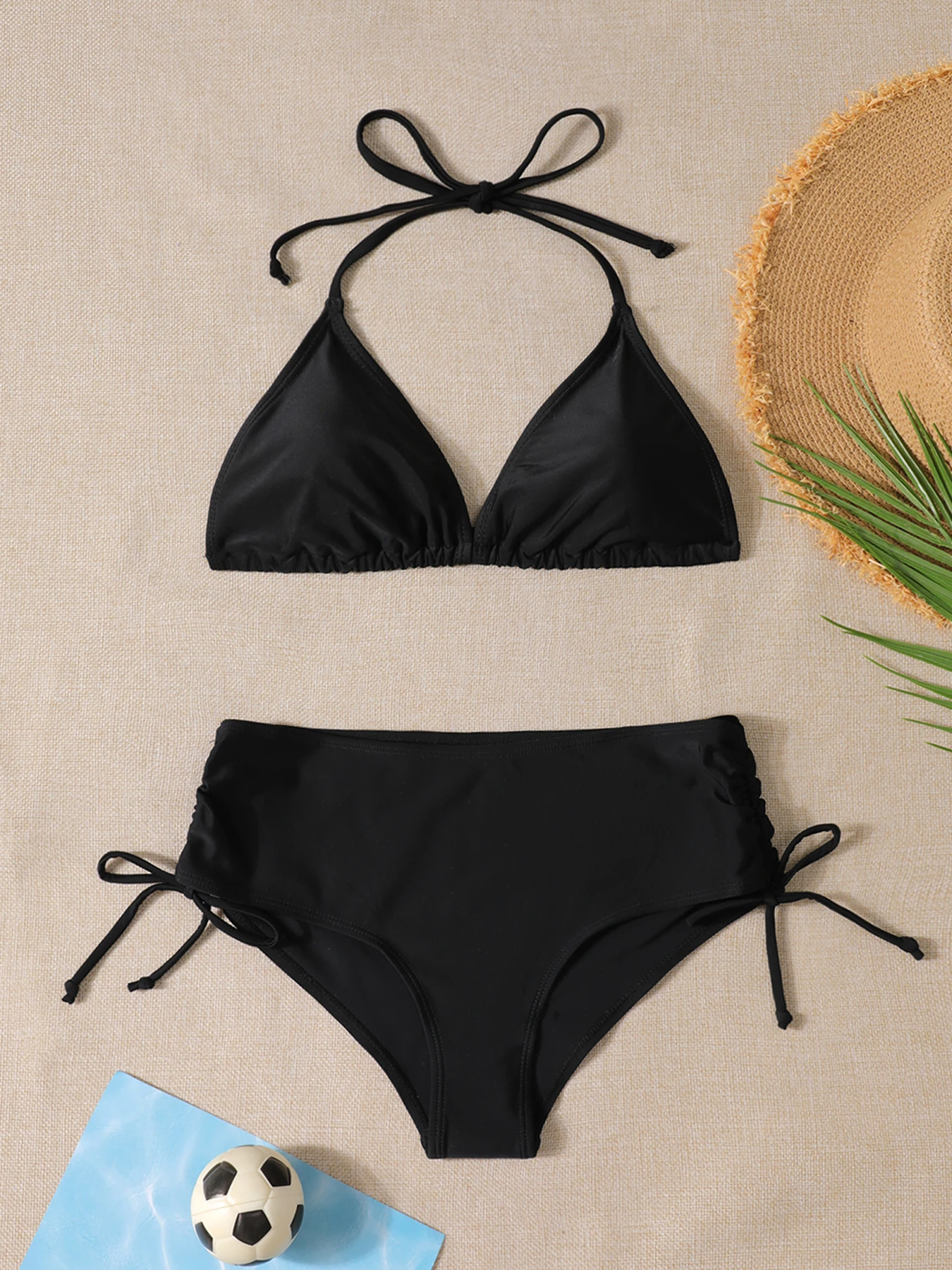Damskie bikini dwuczęściowe trójkątne czarno-białe Czarny