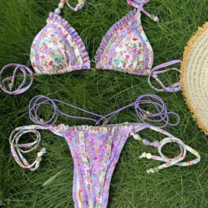 Damskie bikini trójkątne z mikro stringami Vt1