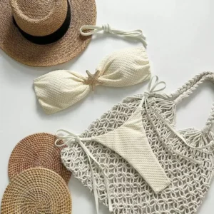 Damskie bikini z wiązaniem na boku - minimalistyczny strój kąpielowy Beżowy