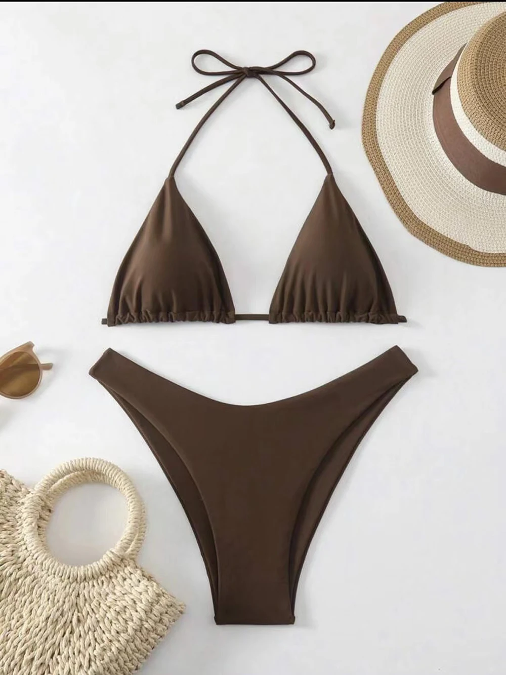 Damskie bikini z wiązaniem na szyi i stringami Style c