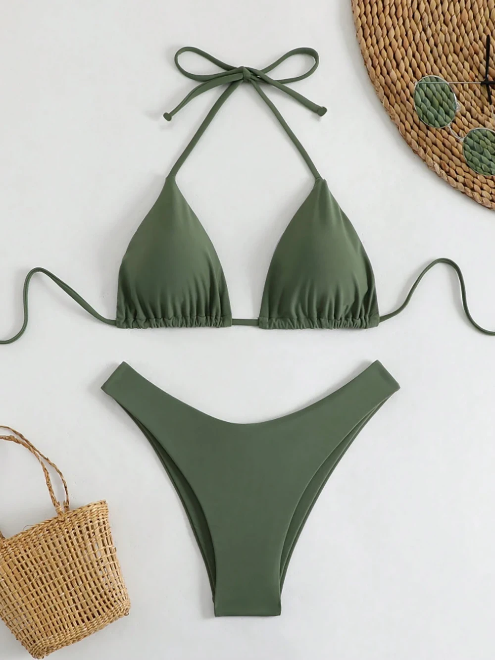 Damskie bikini z wiązaniem na szyi i stringami Style i