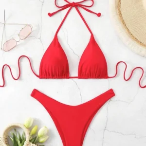 Damskie bikini z wiązaniem na szyi i stringami Style d