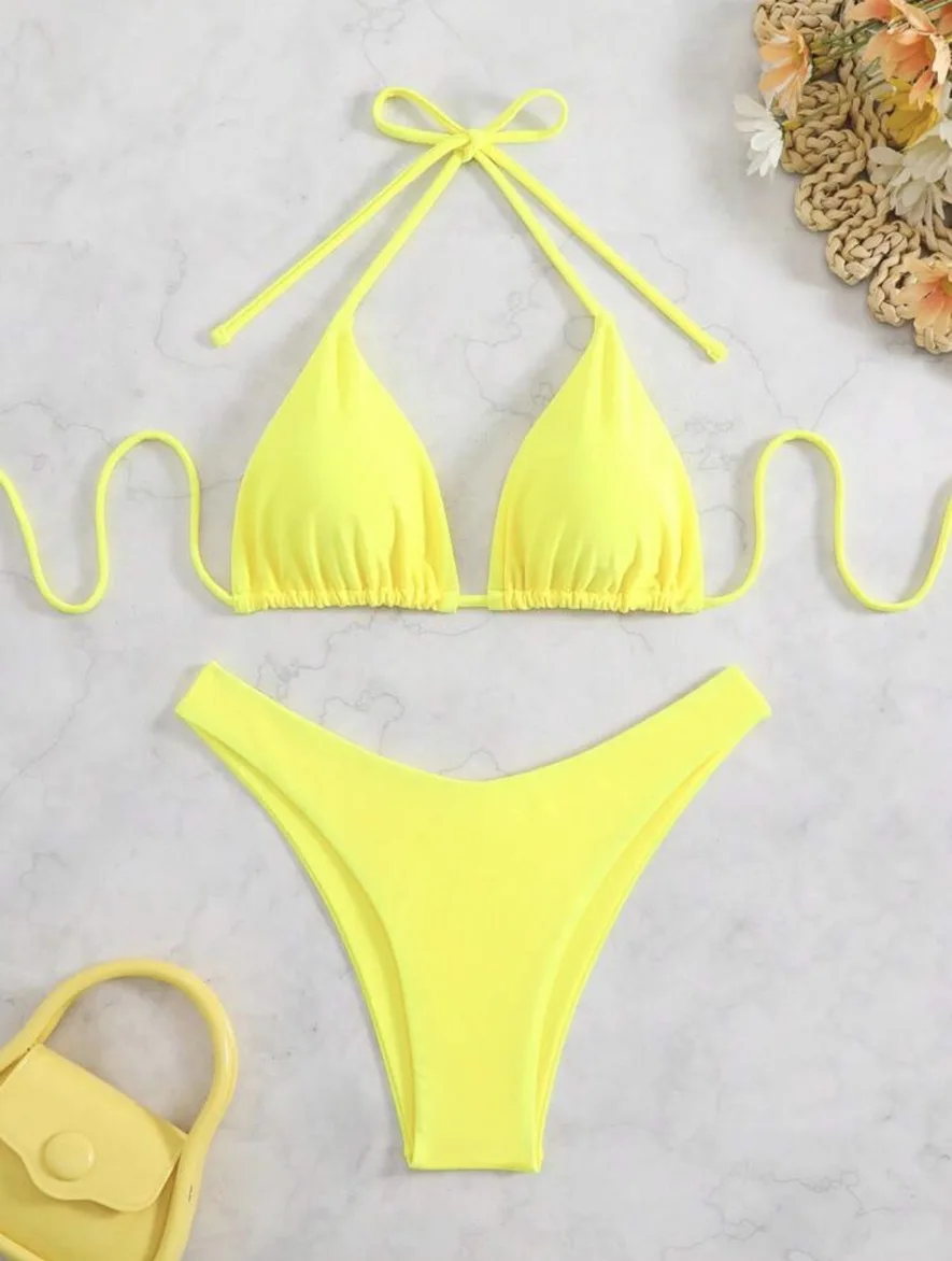 Damskie bikini z wiązaniem na szyi i stringami Style h