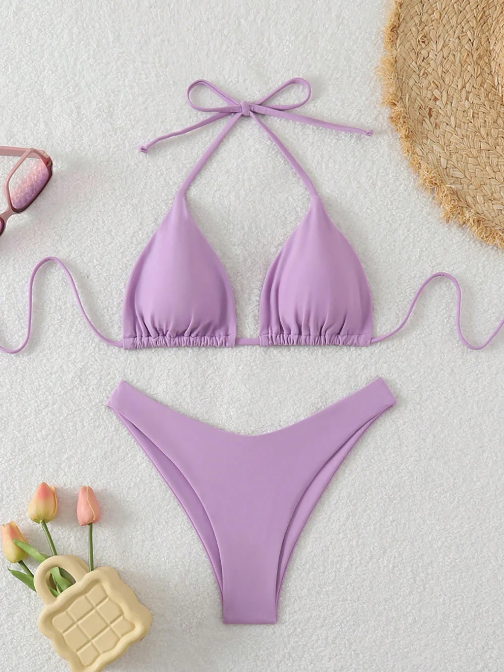 Damskie bikini z wiązaniem na szyi i stringami Style j