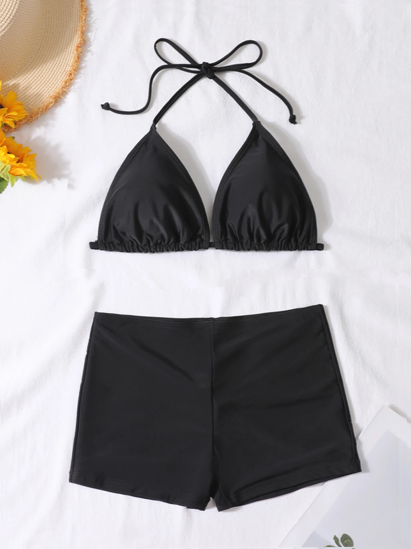 Damskie bikini z wysokim stanem czarno-białe Czarny
