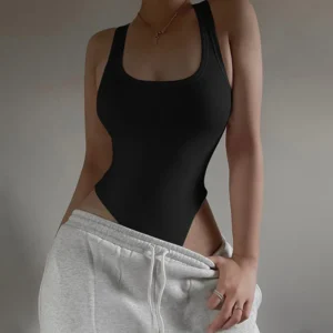 Damskie body z dzianiny bez rękawów z odkrytymi ramionami Czarny