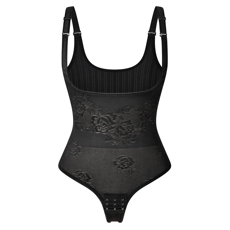 Damskie body modelujące z pasem wyszczuplającym Czarne stringi w stylu thong