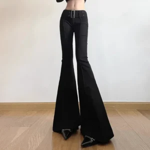 Damskie czarne jeansy dzwony szerokie nogawki w stylu Y2K Czarny
