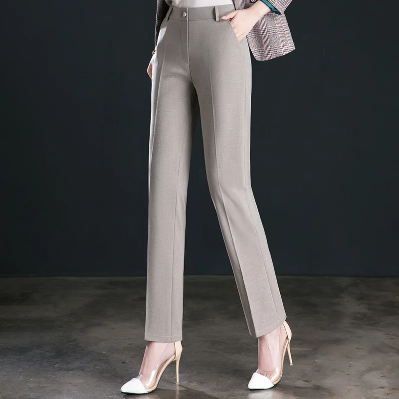Damskie eleganckie spodnie garniturowe slim Khaki