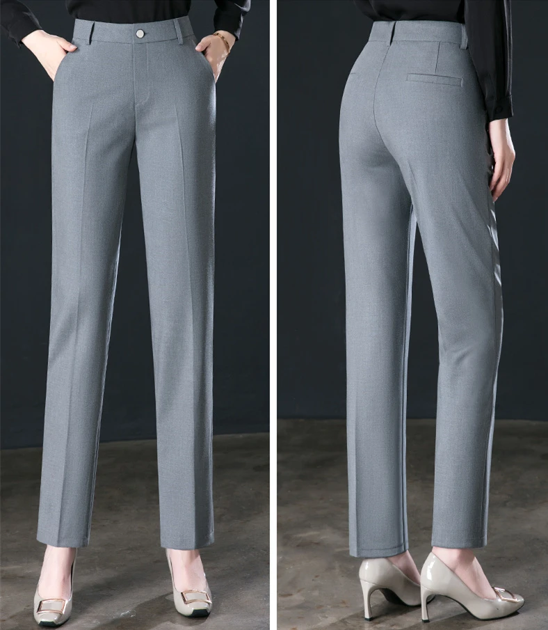 Damskie eleganckie spodnie garniturowe slim Szary