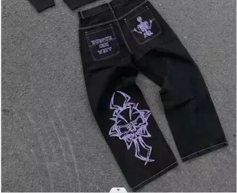 Damskie jeansy baggy z cekinami w stylu vintage Y2K 4