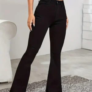 Damskie jeansy dzwony high waist Y2K szare i niebieskie Czarny