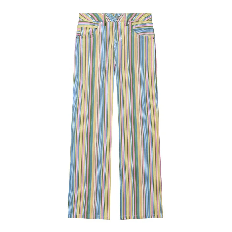 Damskie jeansy w paski szerokie nogawki boyfriend Striped jeans