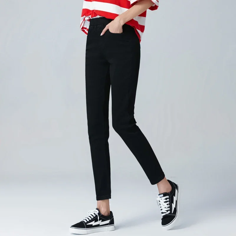 Damskie jeansy rurki z wysokim stanem plus size do 6XL Czarny