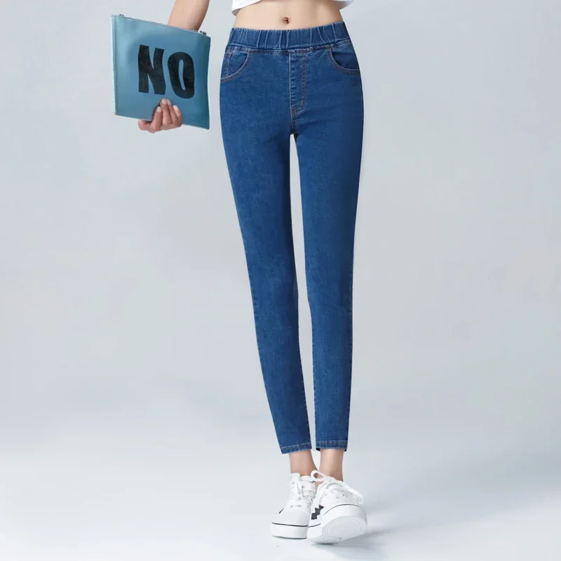 Damskie jeansy rurki z wysokim stanem plus size do 6XL Jasnoniebieski