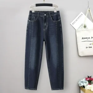 Damskie jeansy z wysokim stanem o luźnym kroju plus size Niebieski