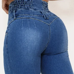 Damskie jeansy z wysokim stanem modelujące pośladki Niebieski