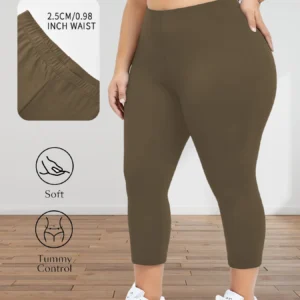 Damskie legginsy 3/4 plus size do jogi i fitnessu Brązowy